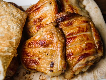 Roast chicken pieces with crisp browned skin