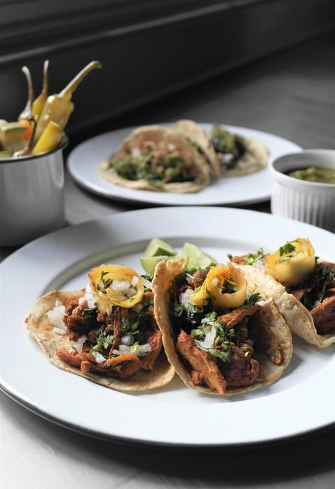Tacos al pastor with charred pineapple